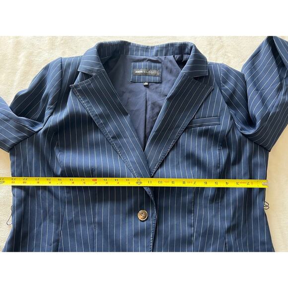 Jason Wu X ELOQUII Navy Blue Pinstripe Blazer Jacket Belted Pockets Size 20 - Picture 14 of 16